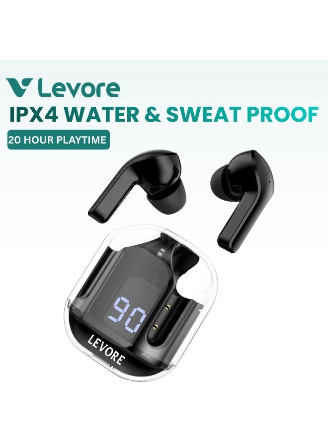 LEVORE سماعة بلوتوث TWS كريستال مع شاشة عرض LBT301 باللون الأسود - Image 1
